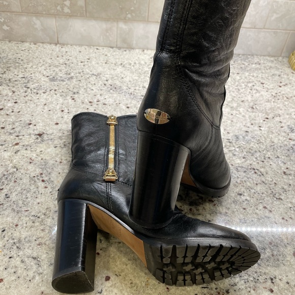 Jimmy Choo 4” heel biker mid calf boots size 38 (8) black gold zipper - Picture 1 of 12